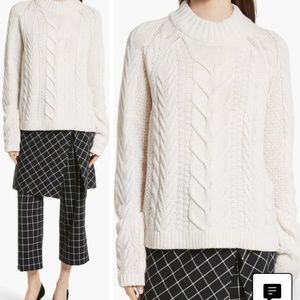 Robert Rodriguez Cashmere Wool Blend Cable Knit Mock Neck Sweater Cream XS